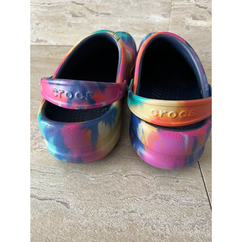 Crocs Bistro Clogs Mens 12 Multi Tie Dye Slip Resistant Work Shoes Excellent